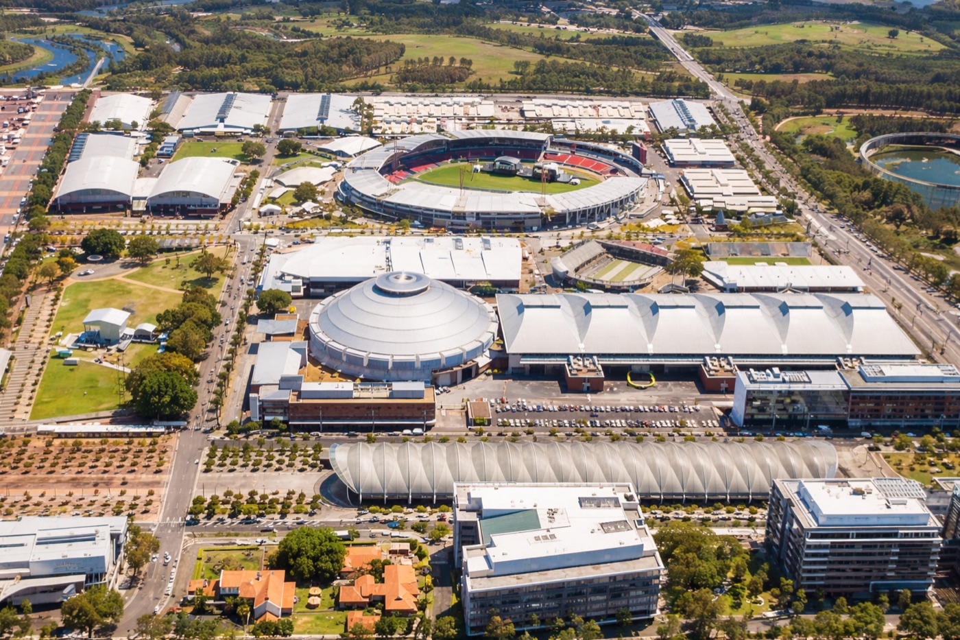 Sydney Showground seen from above on a clear day.