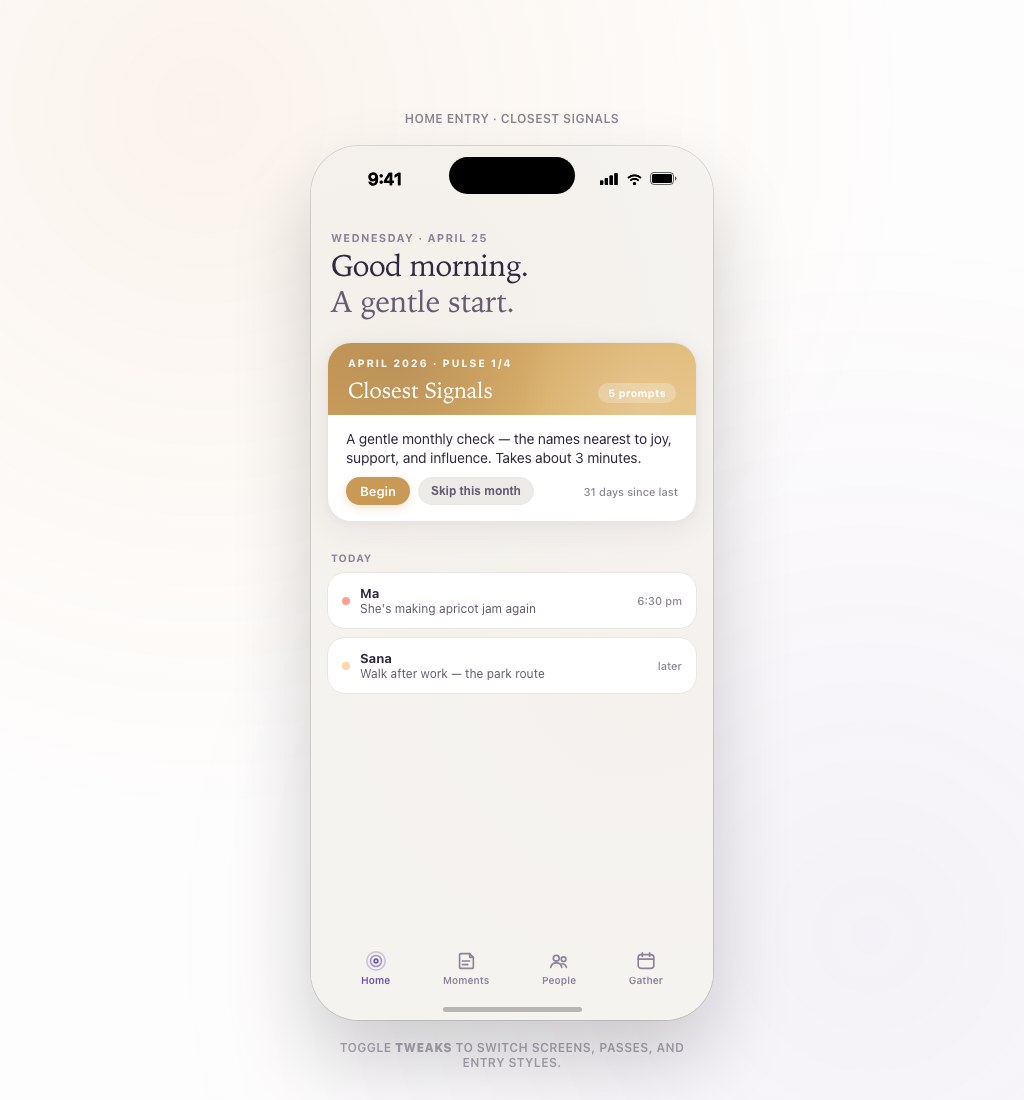 orbit.social Pulse handoff screen for a light relationship re-mapping flow.