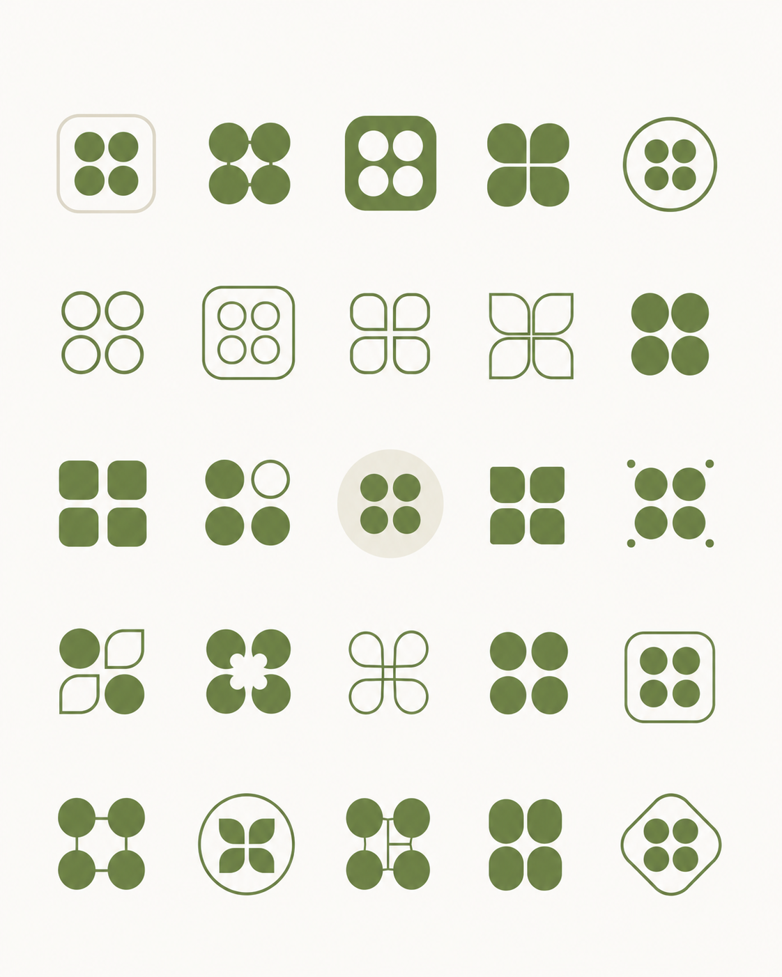 Senco icon exploration sheet with green four-dot marks.